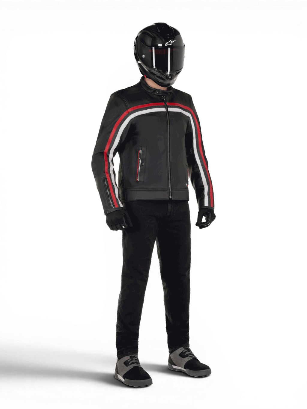Alpinestars Jaqueta de Couro Dyno, casaco urbano para homem, preto e vermelho rubi, em couro bovino, pronto para Tech-Air.