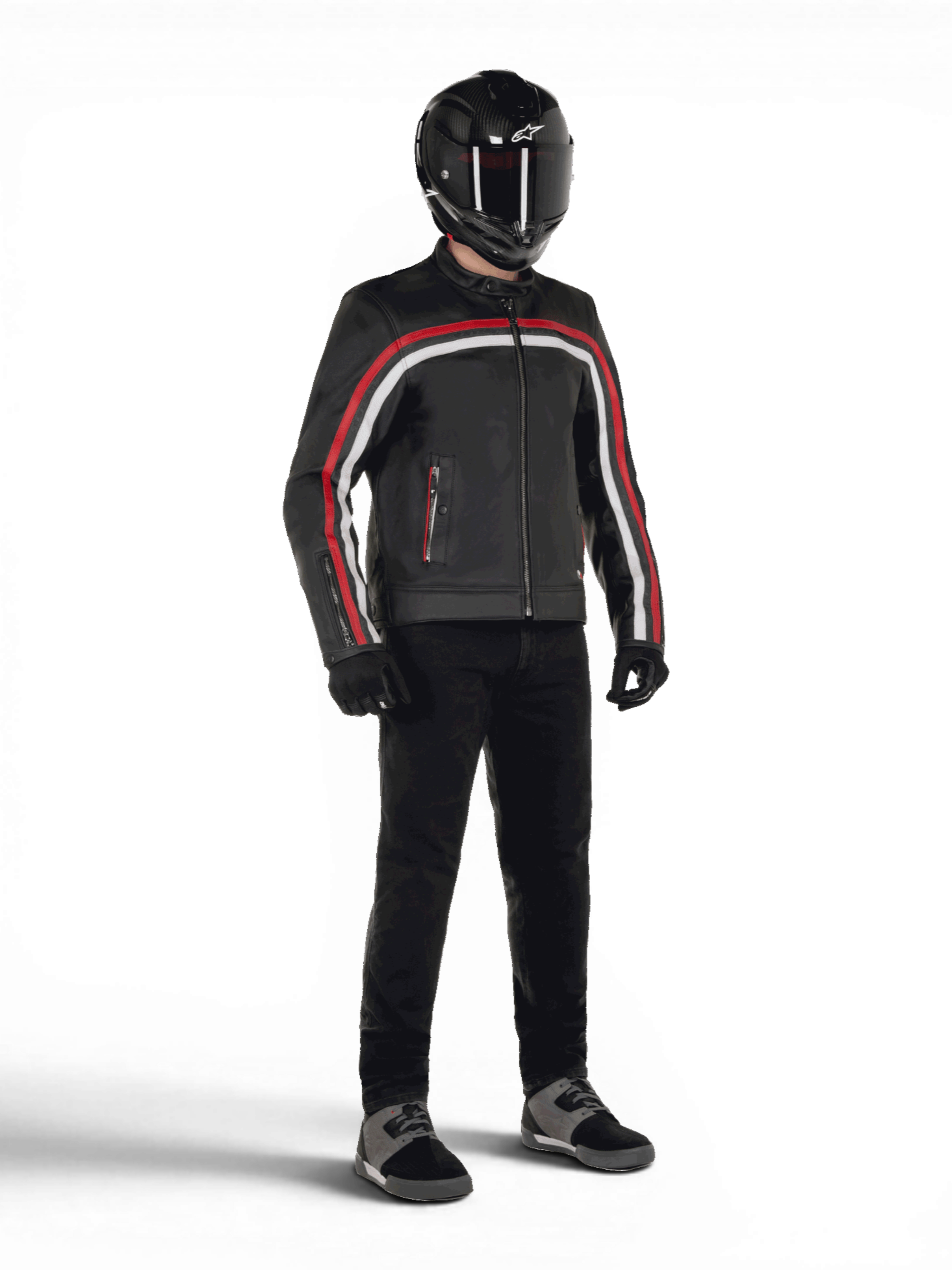 Alpinestars Jaqueta de Couro Dyno, casaco urbano para homem, preto e vermelho rubi, em couro bovino, pronto para Tech-Air.