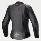 Alpinestars Jaqueta De Couro Stella GP Plus V4, casaco de moto para mulher, preto, vista traseira mostrando painéis elásticos e pormenores de proteção