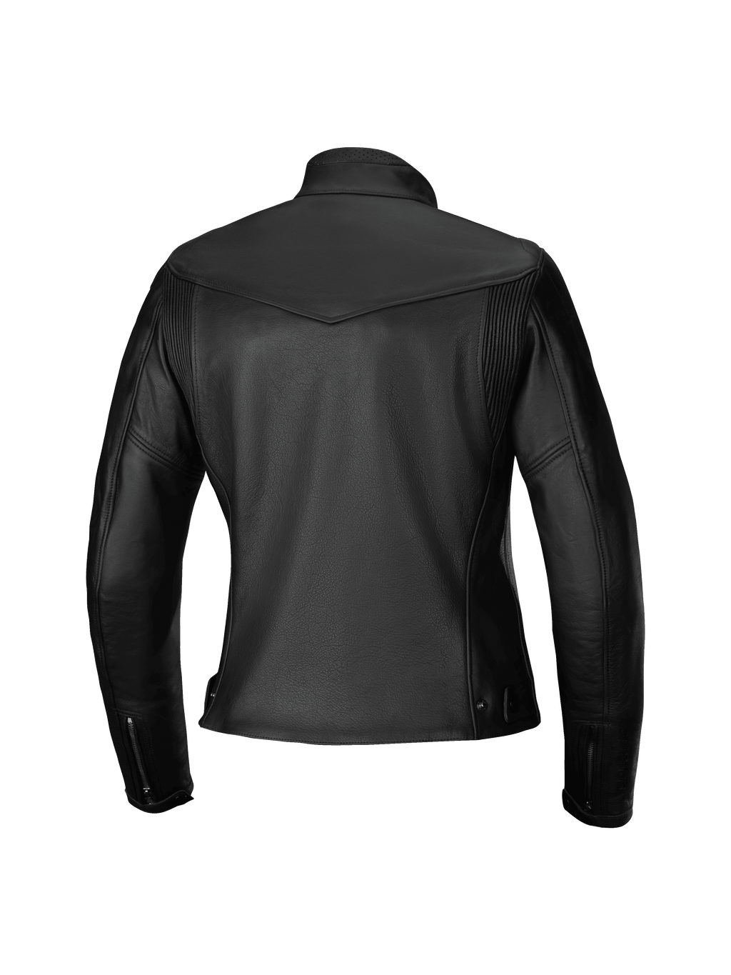 Alpinestars Tory Women Leather Jacket, casaco de motociclismo, preto, vista traseira com um ajuste feminino cintado, painéis de acordeão em couro nas omoplatas, punhos com fecho de correr e textura de couro bovino premium