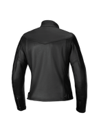 Alpinestars Tory Women Leather Jacket, casaco de motociclismo, preto, vista traseira com um ajuste feminino cintado, painéis de acordeão em couro nas omoplatas, punhos com fecho de correr e textura de couro bovino premium
