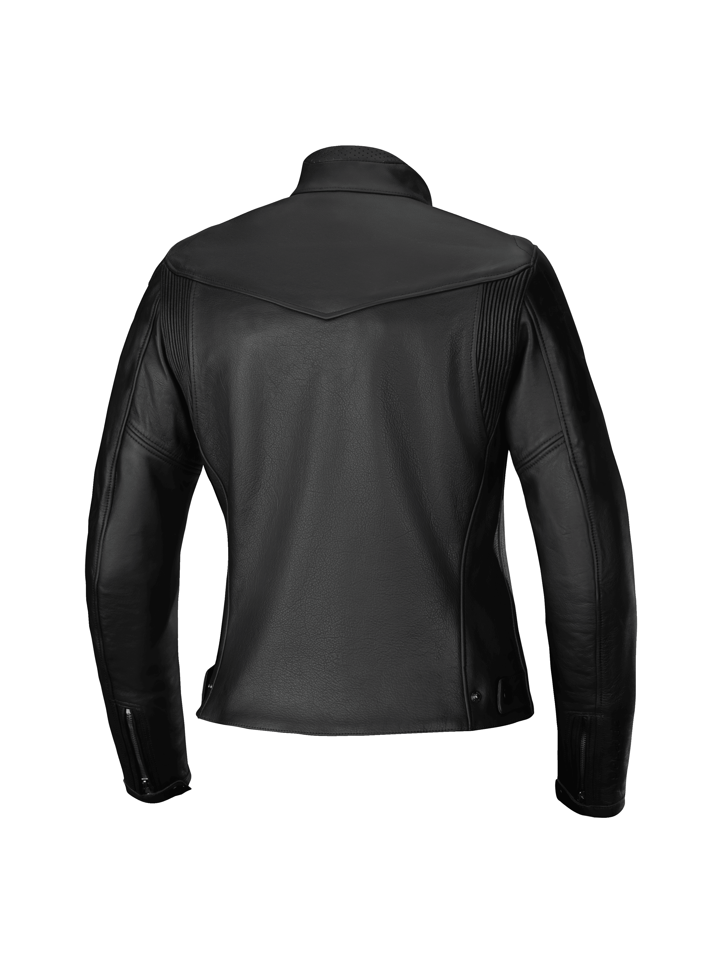 Alpinestars Tory Women Leather Jacket, casaco de motociclismo, preto, vista traseira com um ajuste feminino cintado, painéis de acordeão em couro nas omoplatas, punhos com fecho de correr e textura de couro bovino premium