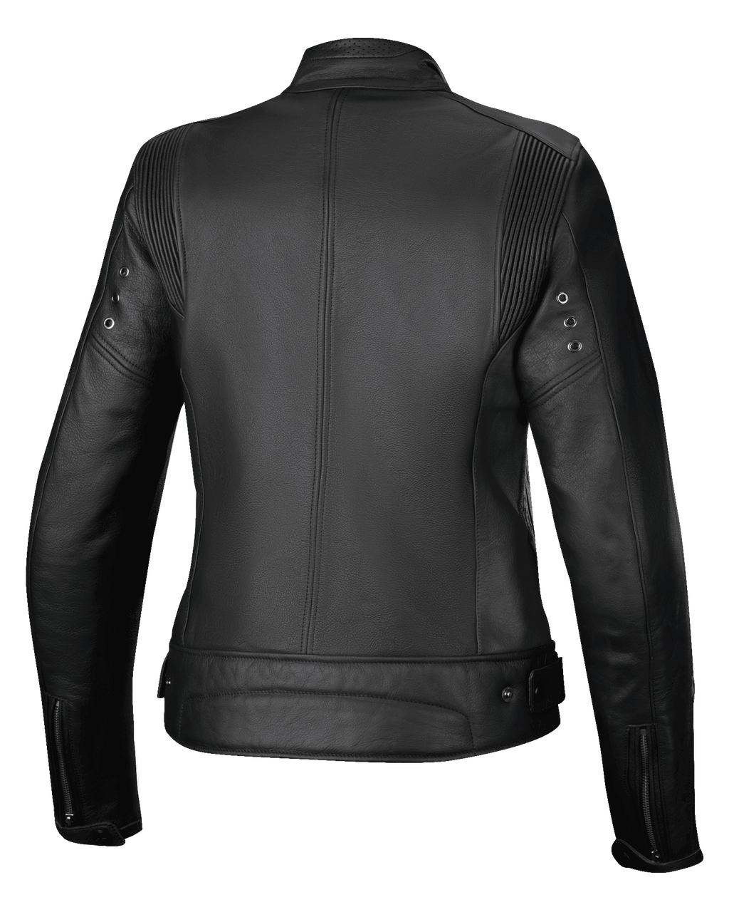 Alpinestars Jaqueta de Couro Stella Dyno, casaco de moto para mulher, vista traseira, preto e cinzento escuro, construção em couro bovino premium