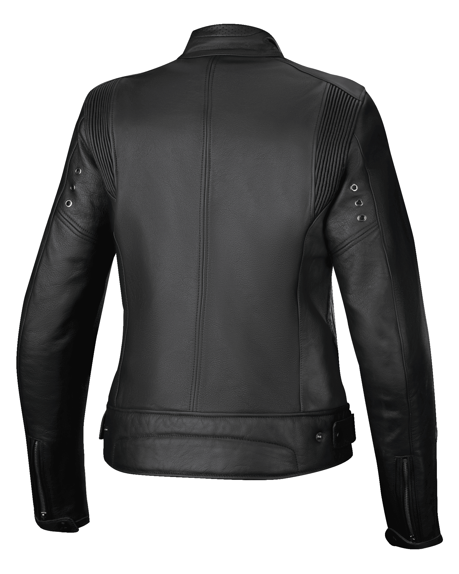 Alpinestars Jaqueta de Couro Stella Dyno, casaco de moto para mulher, vista traseira, preto e cinzento escuro, construção em couro bovino premium