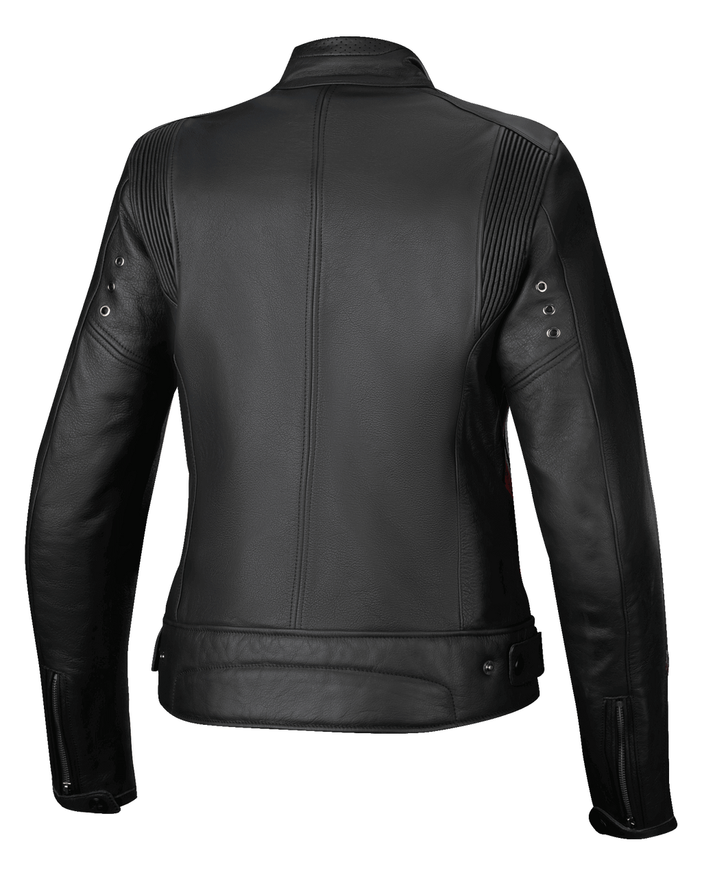 Alpinestars Jaqueta De Couro Stella Dyno, casaco de moto urbano para mulher, vista traseira, preto com detalhes vermelhos, construção em couro bovino premium