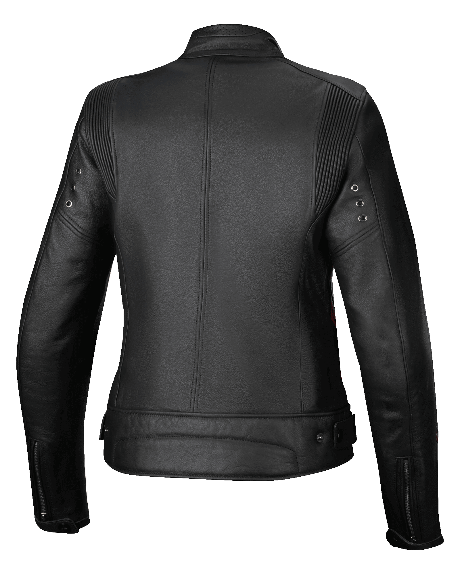 Alpinestars Jaqueta De Couro Stella Dyno, casaco de moto urbano para mulher, vista traseira, preto com detalhes vermelhos, construção em couro bovino premium