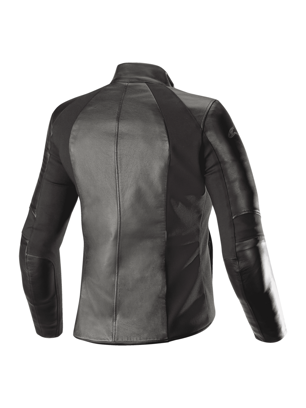 Jaqueta de Couro Feminina Alpinestars Stella Vika V2, preta, vista traseira, com construção em couro de flor integral e painéis elásticos de aramida para um ajuste feminino personalizado, vestuário de motociclismo urbano