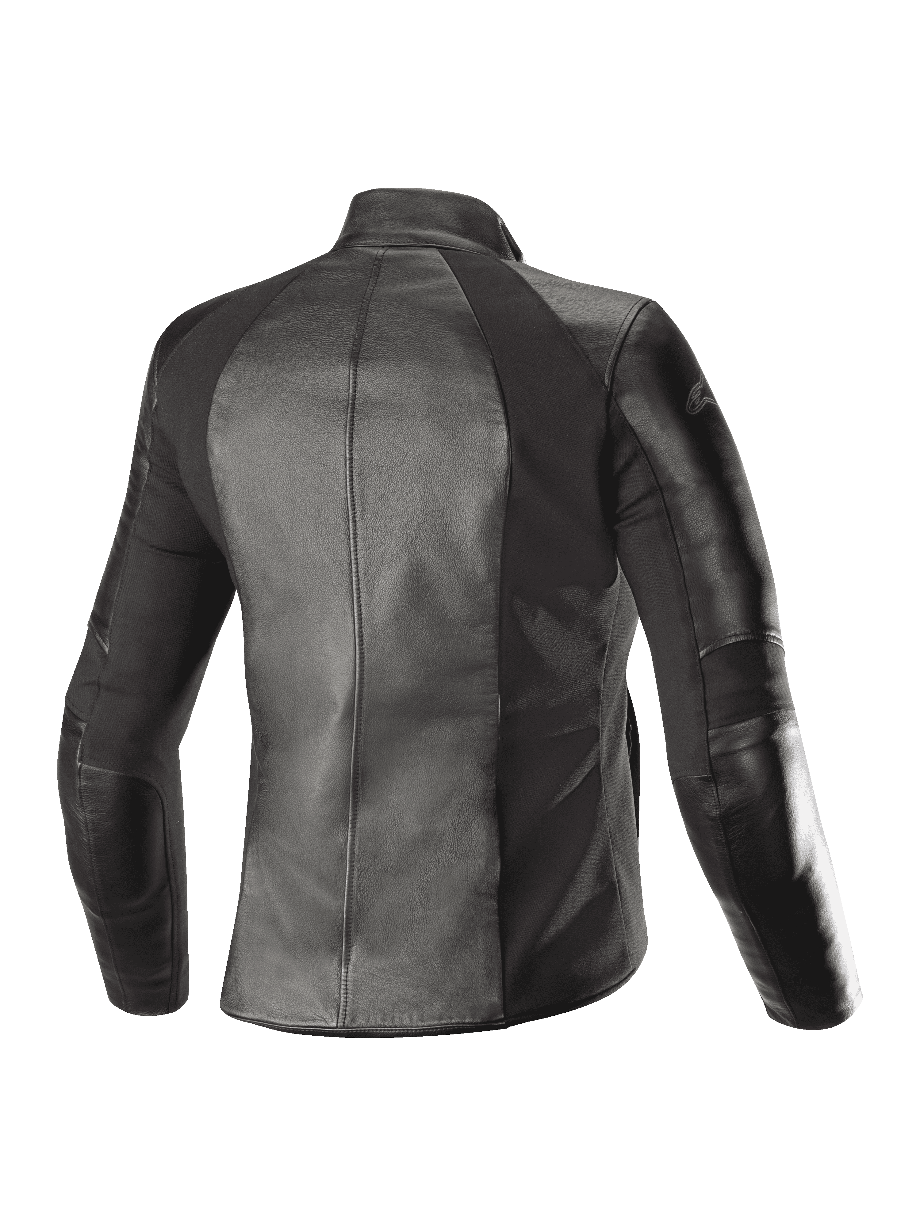 Jaqueta de Couro Feminina Alpinestars Stella Vika V2, preta, vista traseira, com construção em couro de flor integral e painéis elásticos de aramida para um ajuste feminino personalizado, vestuário de motociclismo urbano