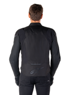 Alpinestars T-Jaws V4 Waterproof Jacket, Textile Motorcycle Jacket, Black Black, Rear view showing Alpinestars logo on the lower back, sporty fit for road riding