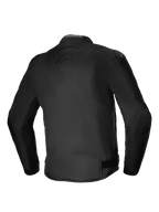 Casaco Impermeável Alpinestars T-SP 1 V2, casaco de motociclismo têxtil, preto, vista traseira que destaca a silhueta desportiva 3D, deslizadores de ombro DFS Lite e logótipo tonal subtil nas costas, equipamento durável para todas as condições climatéricas