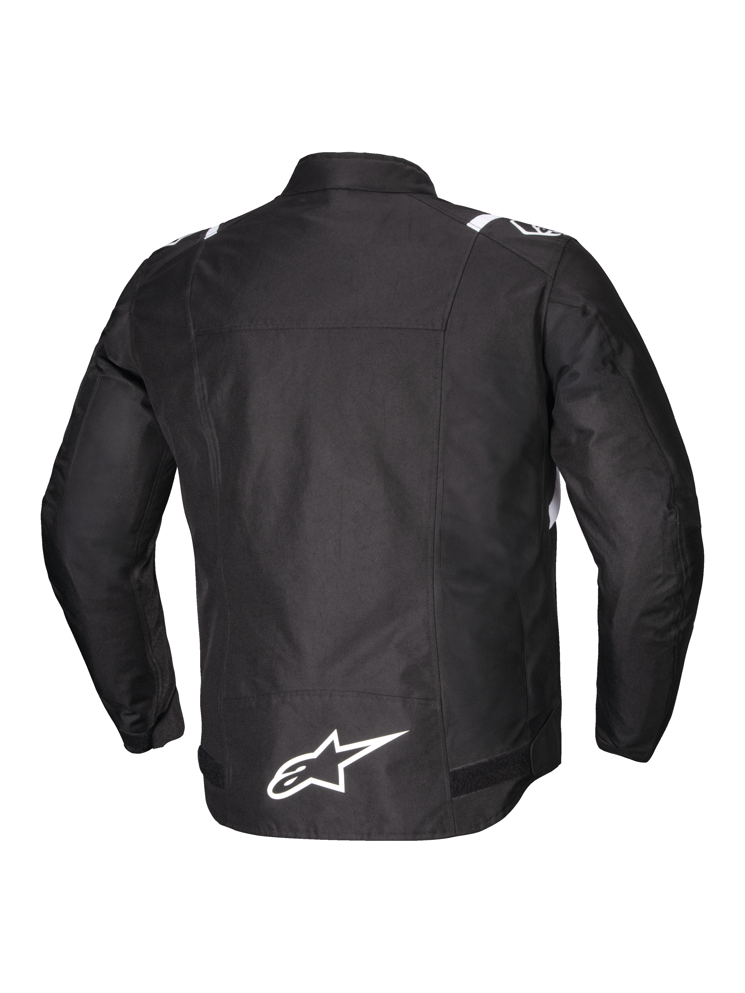Alpinestars Jaqueta T-SPS V2 Impermeável, casaco de moto para homem, vista traseira em preto e branco com logótipo refletor, certificado CE Classe A em poliéster 600D