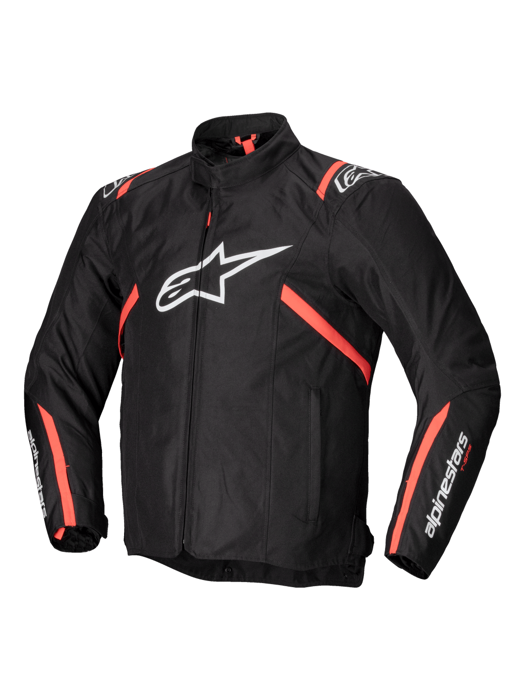 Alpinestars Jaqueta T-SPS V2 Impermeável, casaco de moto para homem, preto com detalhes em branco e vermelho fluo, certificado CE com preparação para Tech-Air