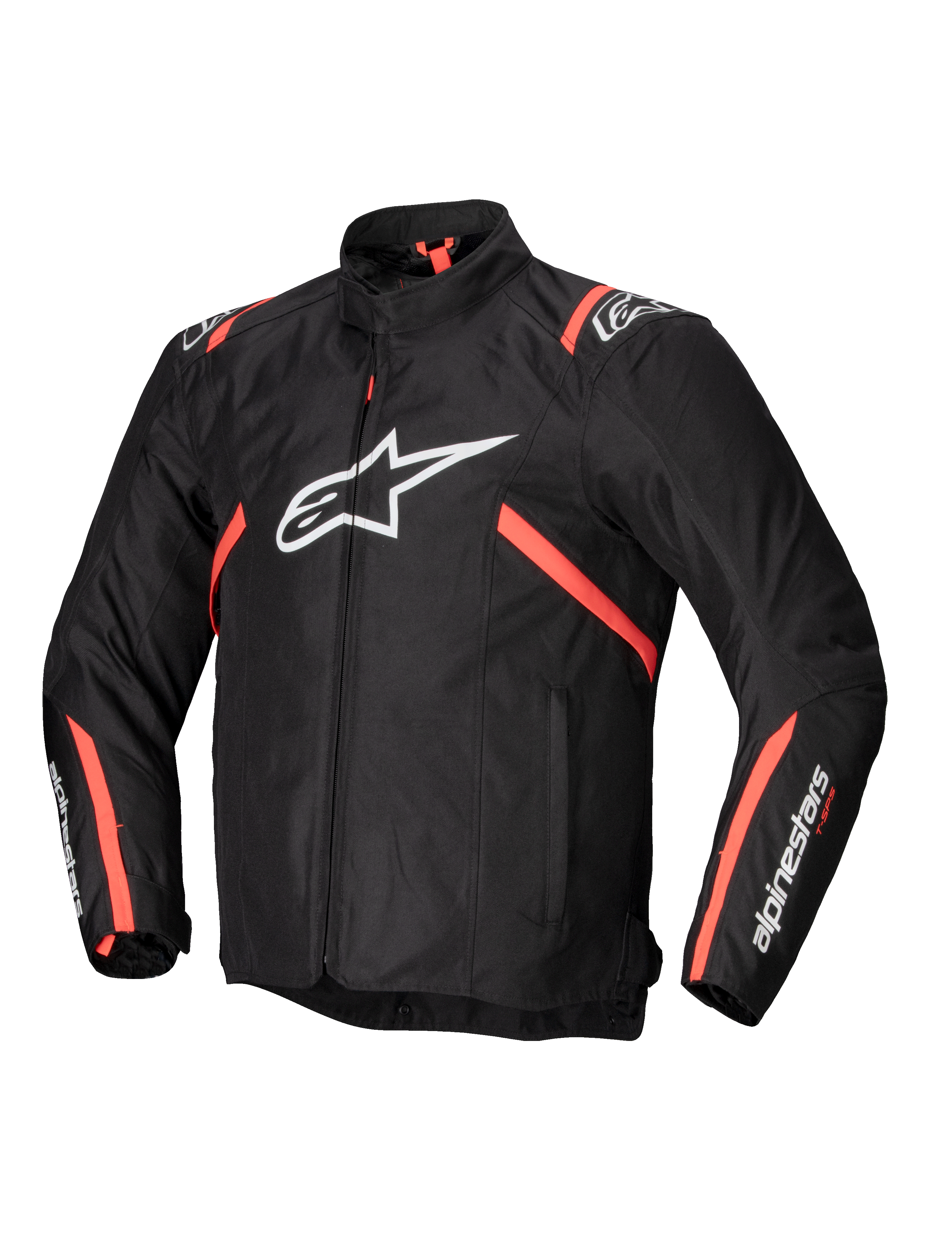 Alpinestars Jaqueta T-SPS V2 Impermeável, casaco de moto para homem, preto com detalhes em branco e vermelho fluo, certificado CE com preparação para Tech-Air