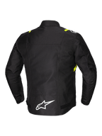 Alpinestars Jaqueta T-SPS V2 Impermeável, casaco de moto têxtil para homem, vista traseira com detalhes refletores e logótipo branco na parte inferior das costas, preto com apontamentos em branco e amarelo fluo