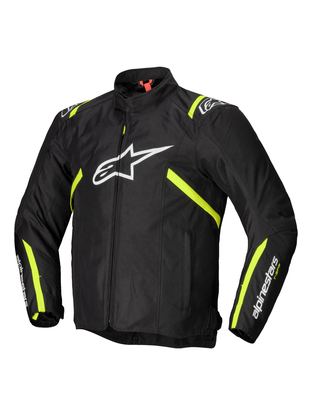 Alpinestars T-SPS V2 Waterproof, casaco de moto desportivo para homem, preto com detalhes em branco e amarelo fluo, impermeável, com proteções certificadas CE