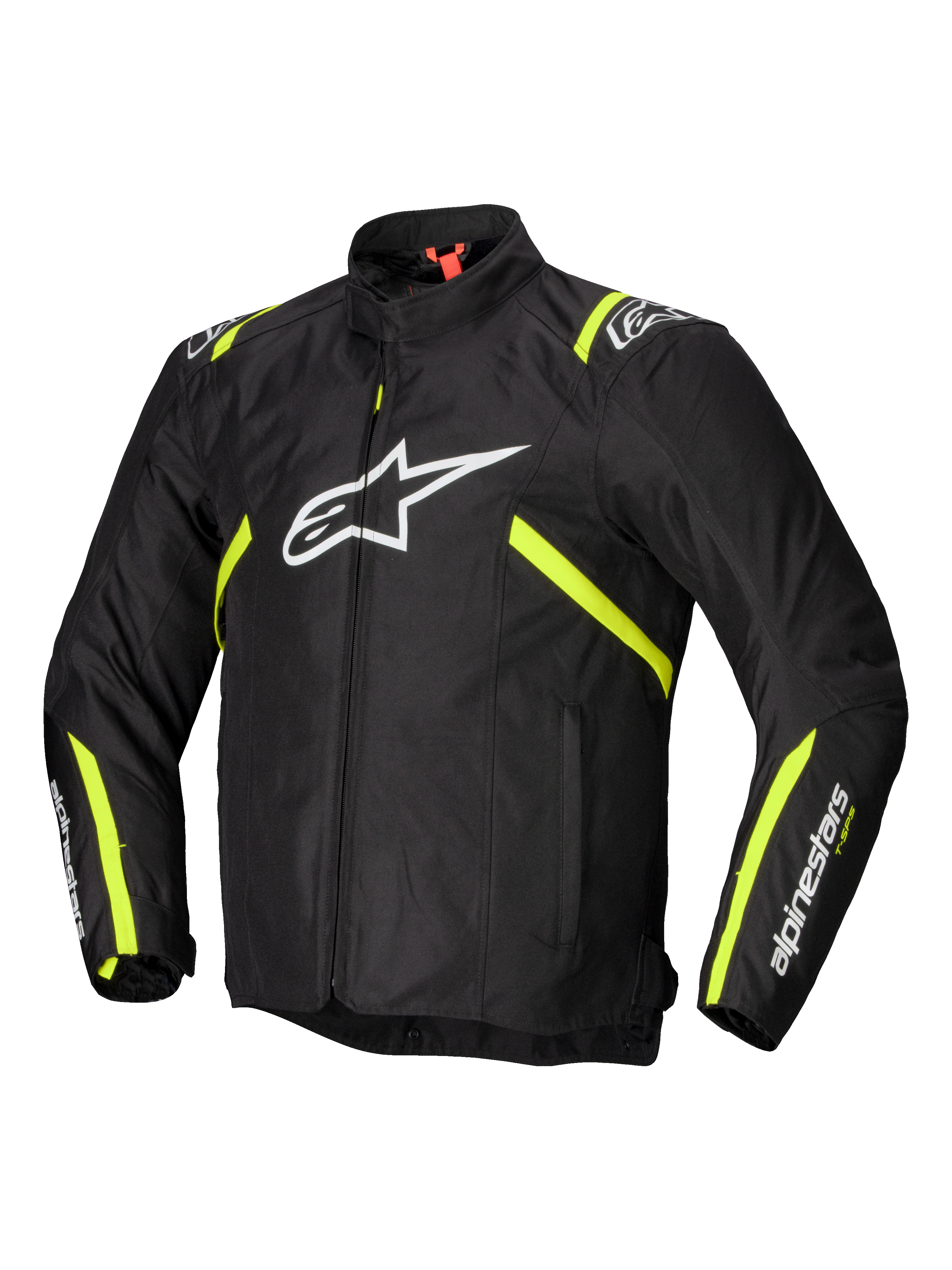 Alpinestars T-SPS V2 Waterproof, casaco de moto desportivo para homem, preto com detalhes em branco e amarelo fluo, impermeável, com proteções certificadas CE