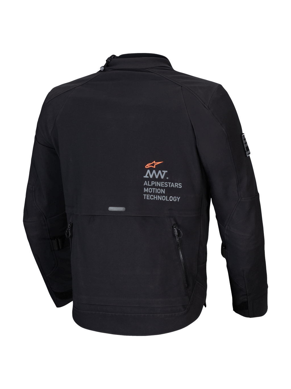 Alpinestars Jaqueta AMT-8 Stretch Drystar XF, casaco de moto adventure-touring para homem, preto, vista traseira mostrando a marca AMT e bolso utilitário de carga