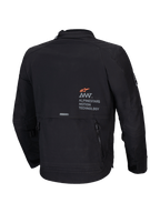 Alpinestars Jaqueta AMT-8 Stretch Drystar XF, casaco de moto adventure-touring para homem, preto, vista traseira mostrando a marca AMT e bolso utilitário de carga