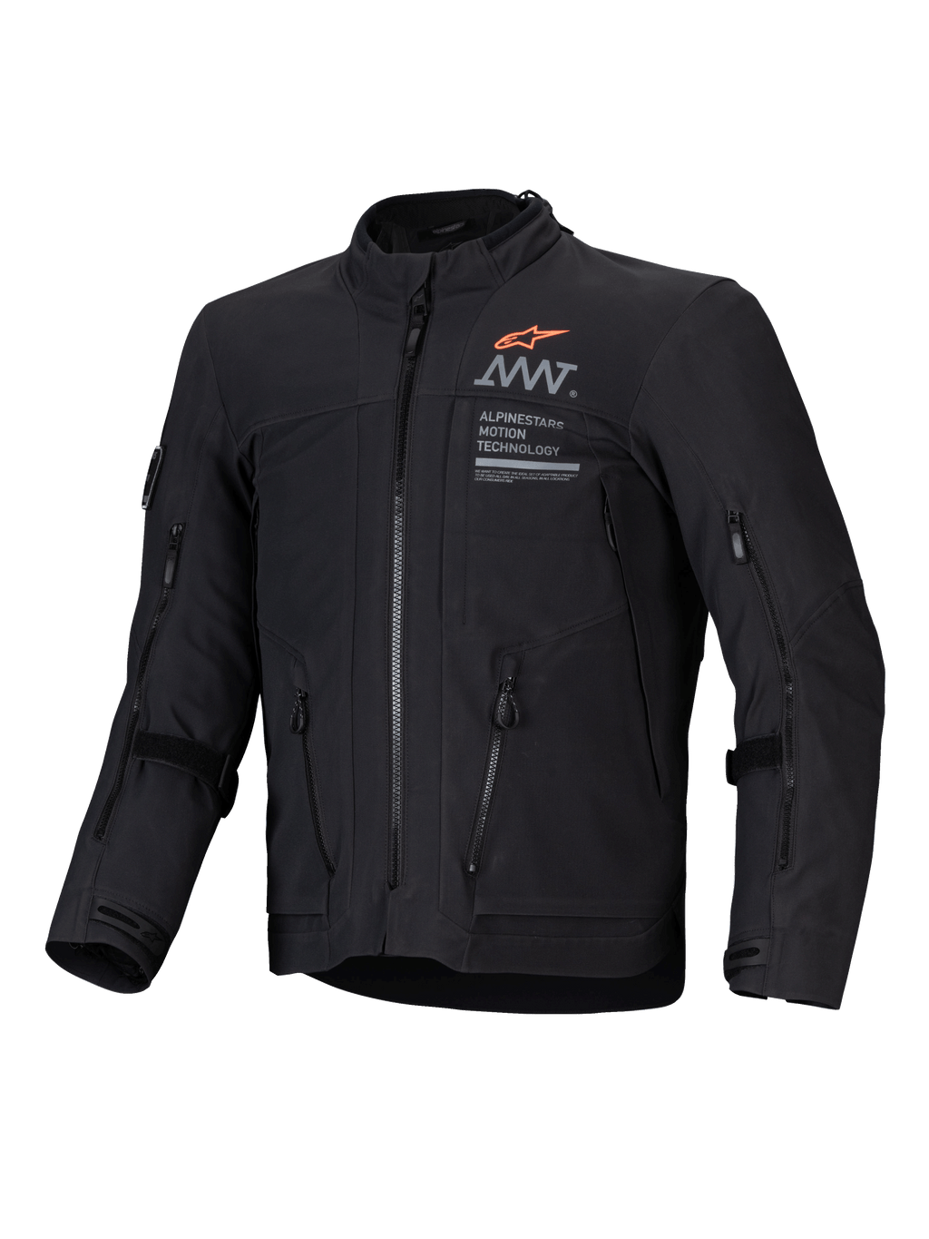 Alpinestars AMT-8 Stretch Drystar® XF, blusão de moto de aventura preto com portas de ventilação frontais e gráficos de marca, certificado CE
