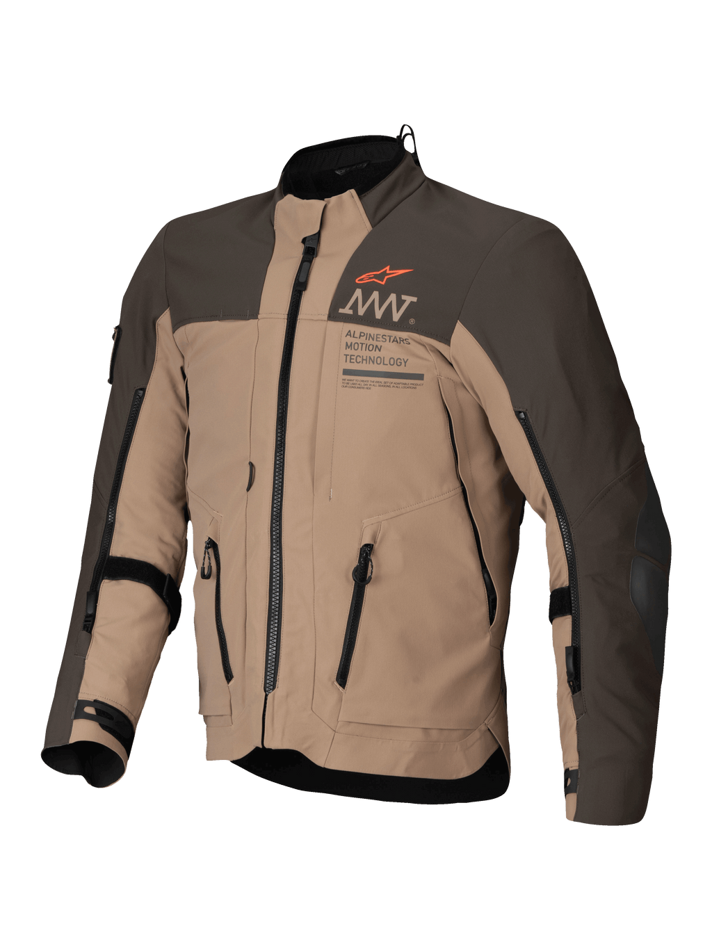 Alpinestars AMT-8 Stretch Drystar® XF Jacket, casaco de moto adventure touring em castanho escuro e cáqui escuro, certificado CE classe AA com construção em tecido elástico e ventilação