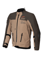 Alpinestars AMT-8 Stretch Drystar® XF Jacket, casaco de moto adventure touring em castanho escuro e cáqui escuro, certificado CE classe AA com construção em tecido elástico e ventilação