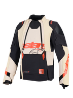 Casaco Alpinestars Halo Pro Drystar® XF Laminado, casaco de motociclismo de aventura, Mastic Black, com painéis de ventilação frontais modulares e logótipo Alpinestars em vermelho, design têxtil técnico para condução versátil em todo-o-terreno