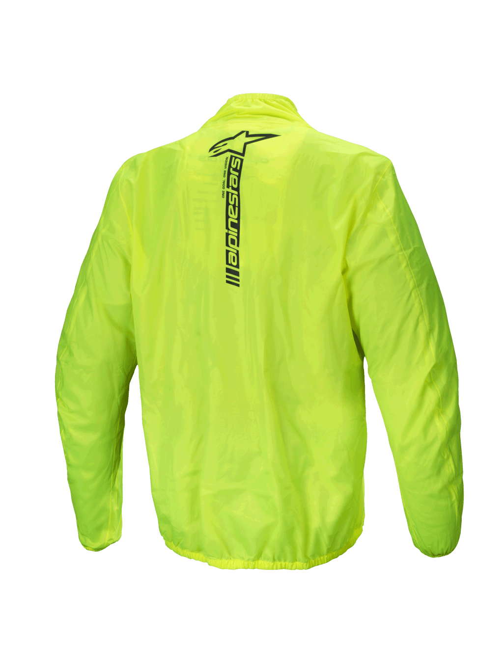 Alpinestars Hurricane Rain V2 Jacket, casaco de moto impermeável para homem, vista traseira, amarelo fluo, com logótipo Alpinestars refletor nas costas