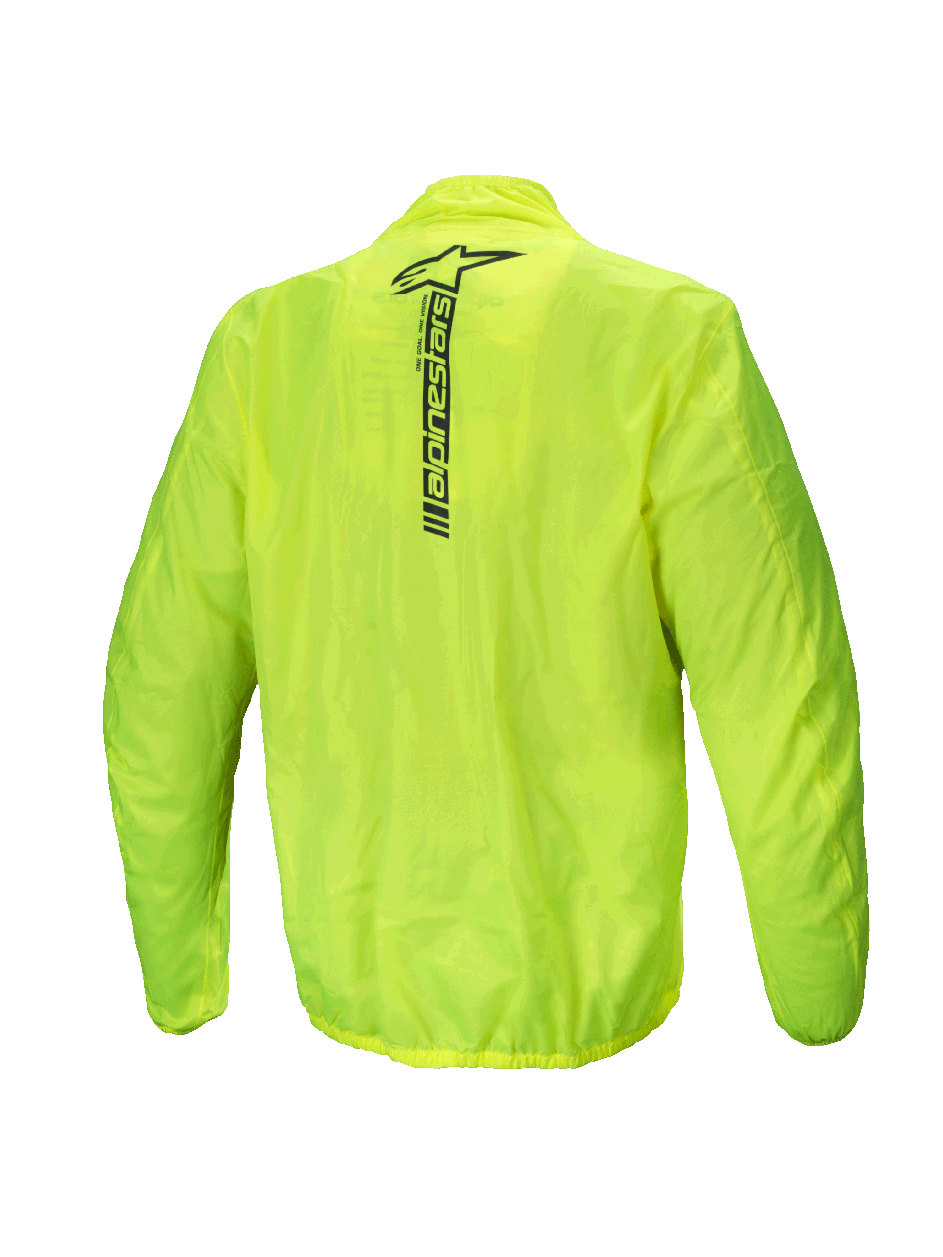 Alpinestars Hurricane Rain V2 Jacket, casaco de moto impermeável para homem, vista traseira, amarelo fluo, com logótipo Alpinestars refletor nas costas