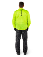 Alpinestars Hurricane Rain V2 Jacket and Pants, waterproof motorcycle rain suit, Bright Fluorescent Yellow jacket with vertical black branding on the back, Black pants, lightweight textile material designed for wet weather riding protection