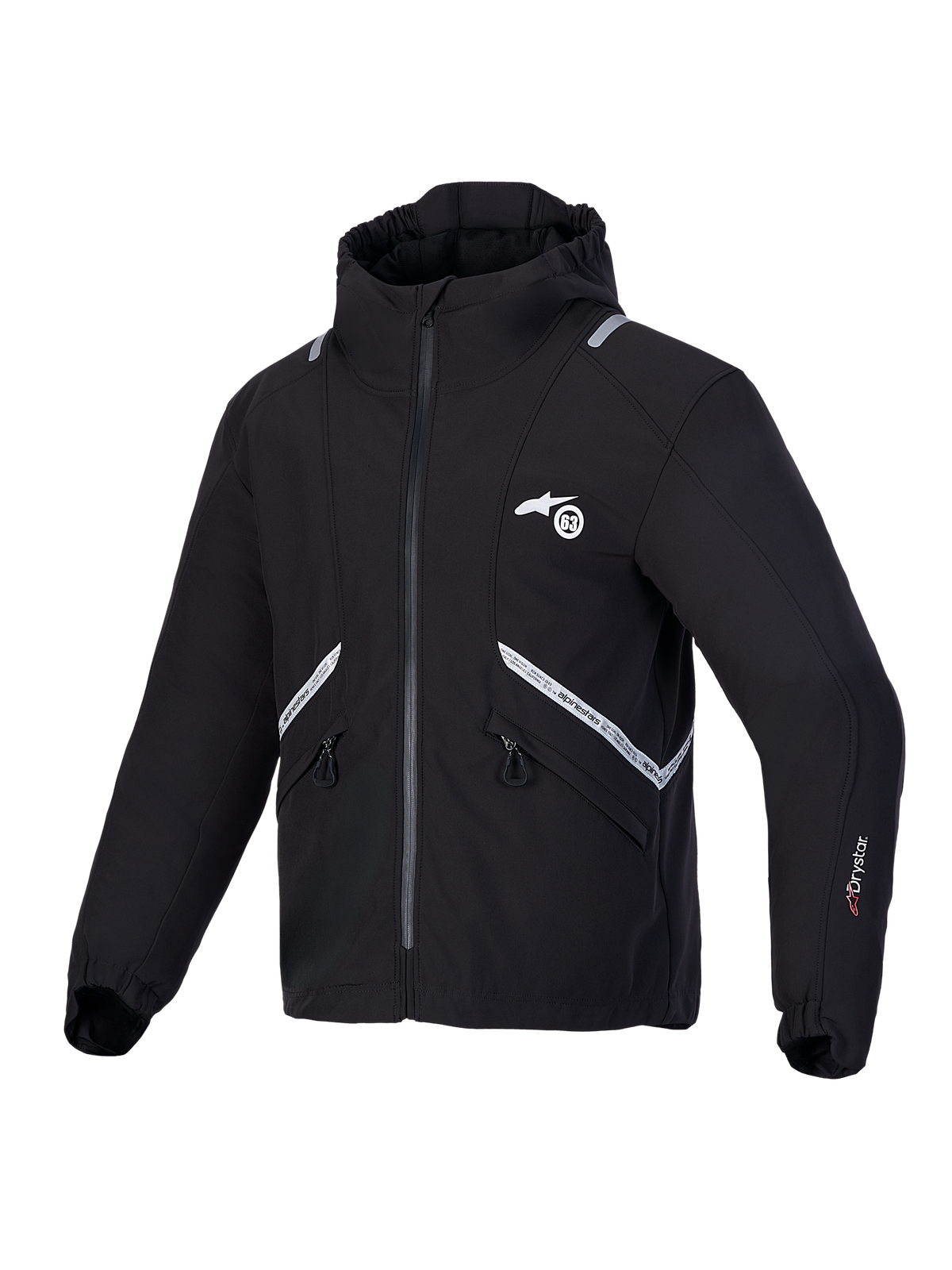Alpinestars C-5 Drystar, casaco de moto impermeável preto com capuz integrado e detalhes refletores, certificado CE Classe A