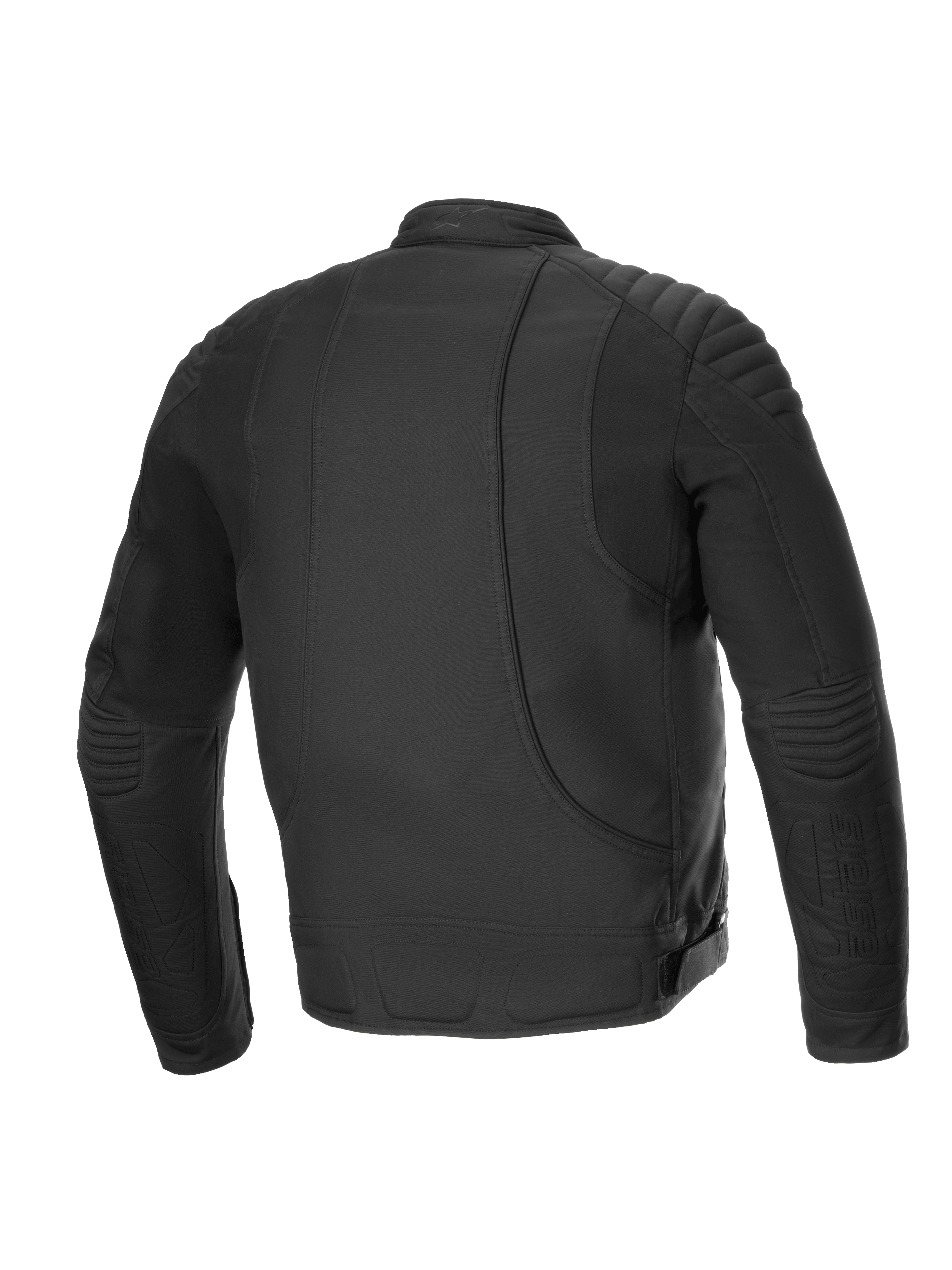 Alpinestars Jaqueta Clayton Resistente À Água, casaco de moto urbano, vista traseira, preto, com detalhes acolchoados nos ombros e painéis elásticos