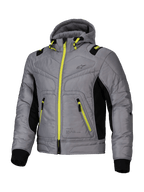 Alpinestars Jaqueta Mohobbs Impermeável, casaco de moto urbano contemporâneo tipo bomber, cinzento e verde-limão com detalhes pretos, certificado CE com armadura Nucleon Flex Plus e design Tech-Air ready