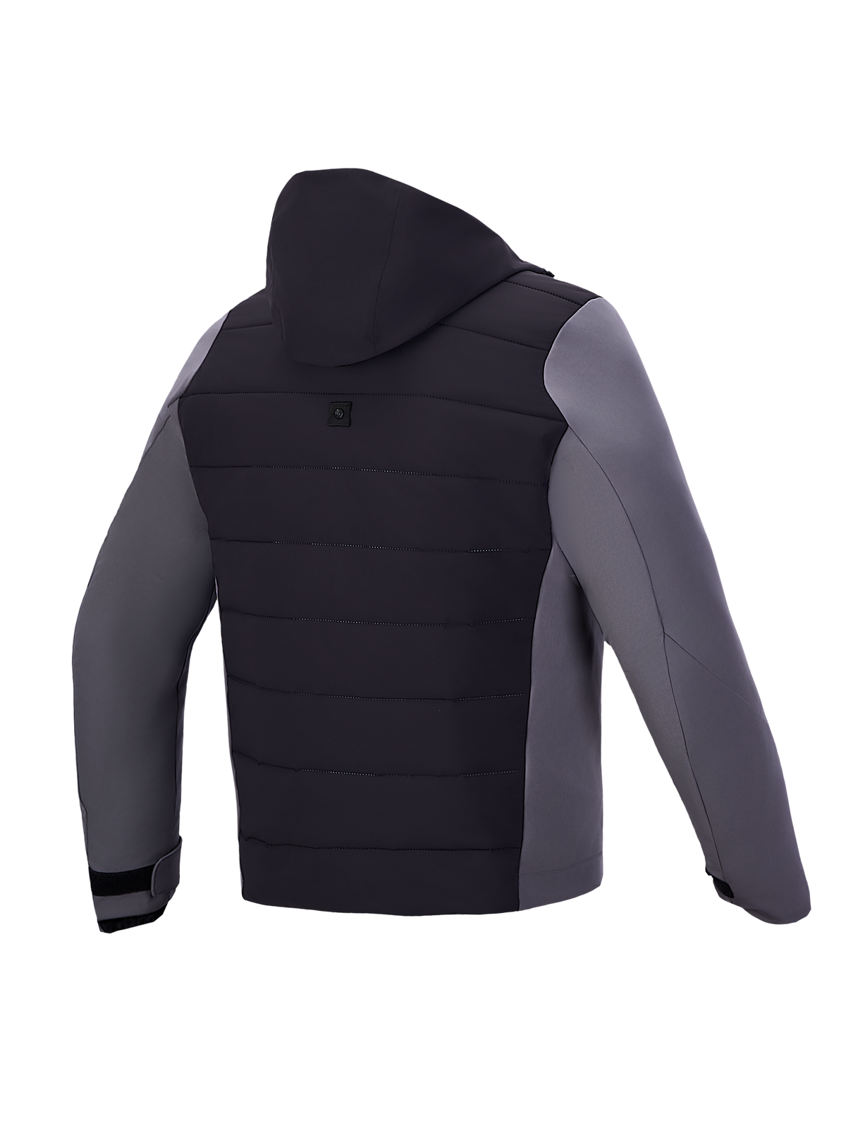 Alpinestars Therma-Tech Waterproof Jacket, casaco de moto urbano com capuz integrado, vista traseira, preto e cinzento escuro, construção impermeável, certificado CE Classe A