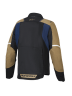 Alpinestars Jaqueta ST-2 Air, casaco de moto para touring de verão para homem, vista traseira com painéis de malha ventilados e barra traseira alongada, azul escuro, cáqui escuro e preto, certificado CE Nível AA e Tech-Air ready