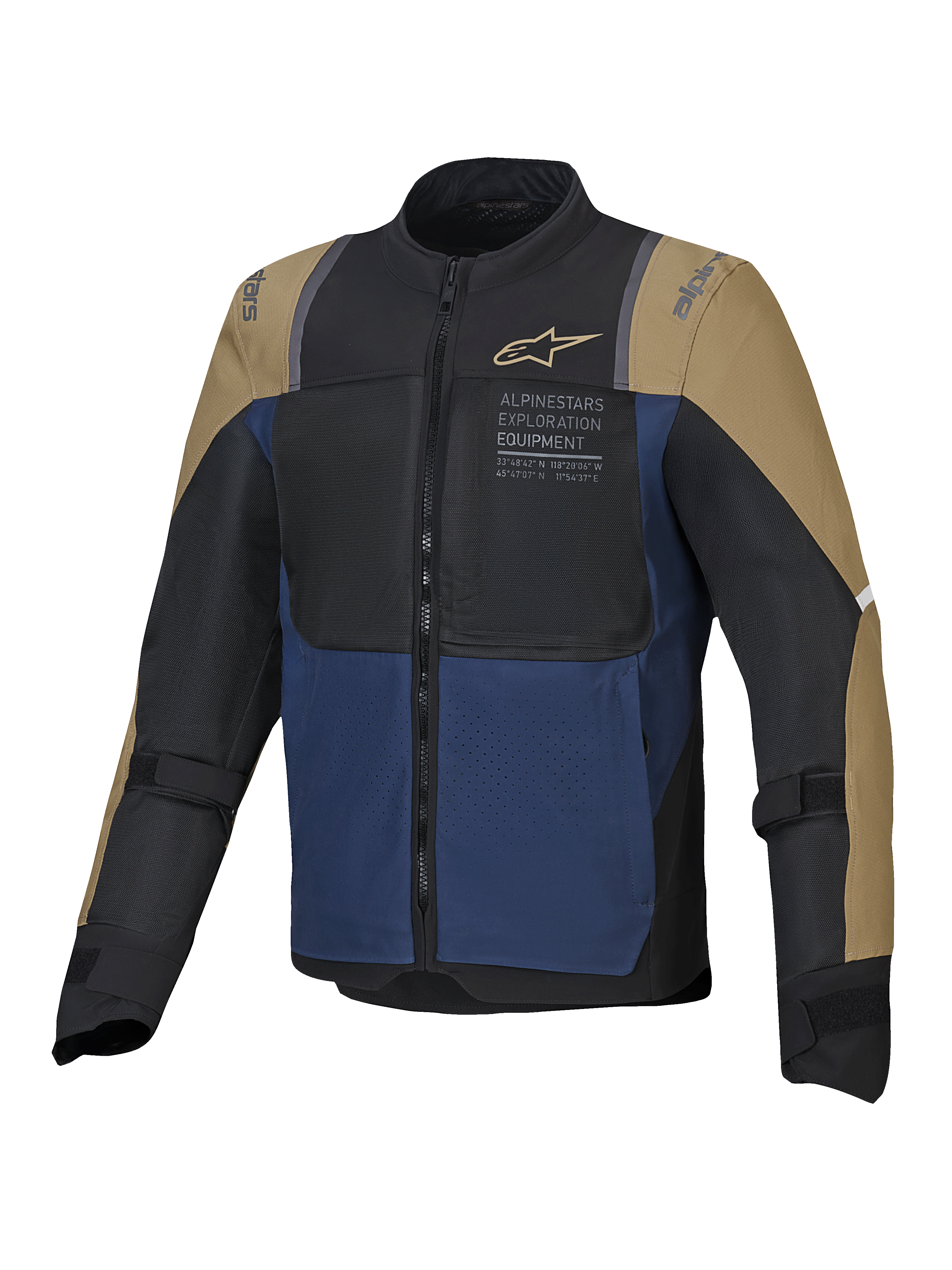 Alpinestars ST-2 Air, casaco de moto para touring de verão, azul escuro, castanho escuro e preto, certificado CE Nível AA, com painéis de malha ventilados