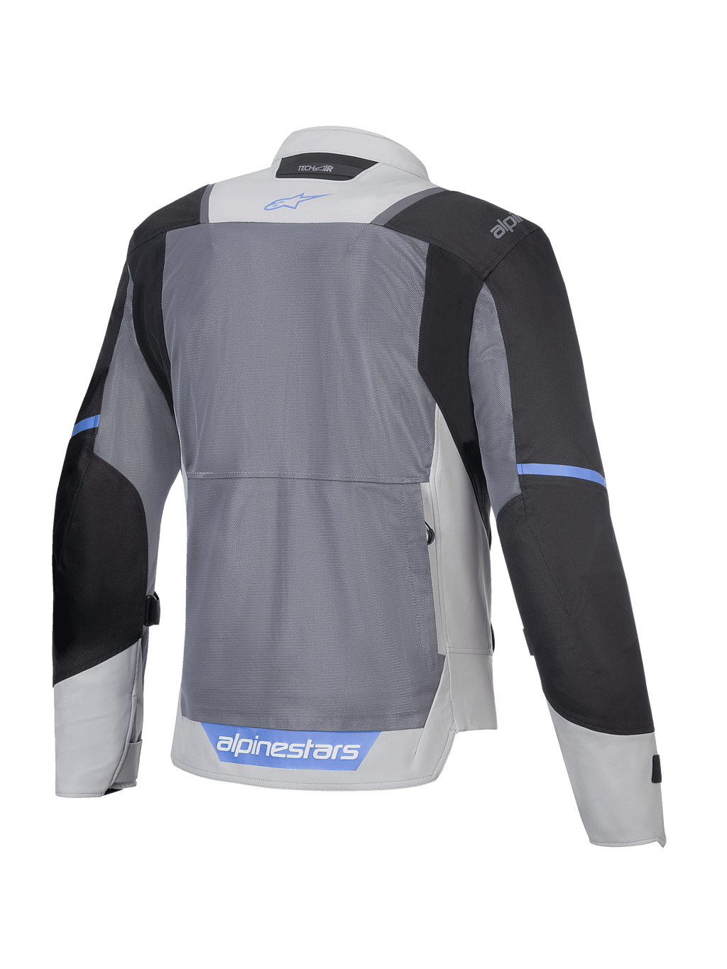 Alpinestars Jaqueta ST-2 Air, casaco de moto touring para homem, vista traseira mostrando painéis de malha respirável, cinzento, cinzento escuro e preto, certificado CE nível AA, compatível com Tech-Air