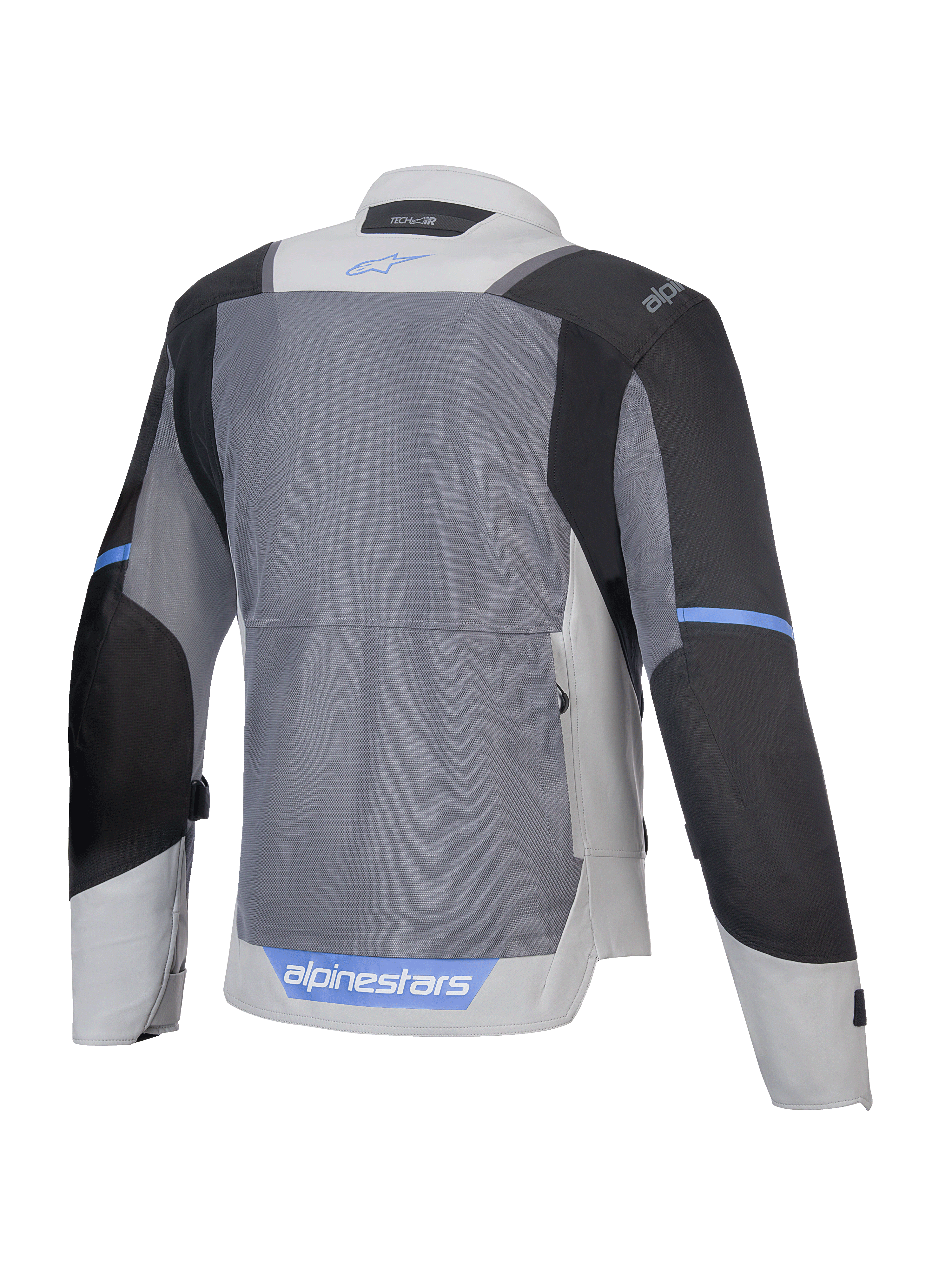 Alpinestars Jaqueta ST-2 Air, casaco de moto touring para homem, vista traseira mostrando painéis de malha respirável, cinzento, cinzento escuro e preto, certificado CE nível AA, compatível com Tech-Air