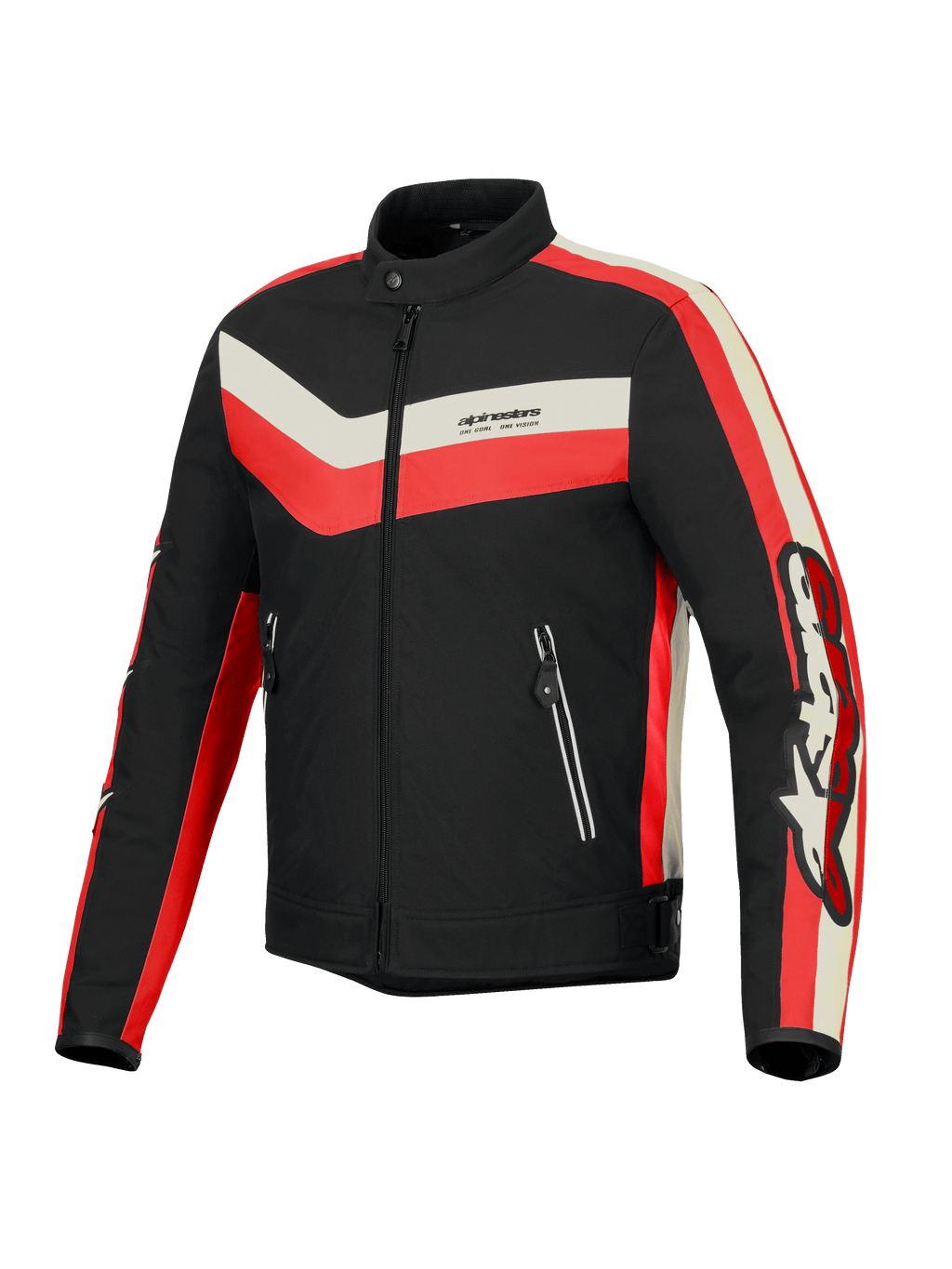 Alpinestars T-Dyno WR Jacket, casaco de moto para homem, preto, vermelho e ecru, certificado CE com corte biker vintage e resistente à água