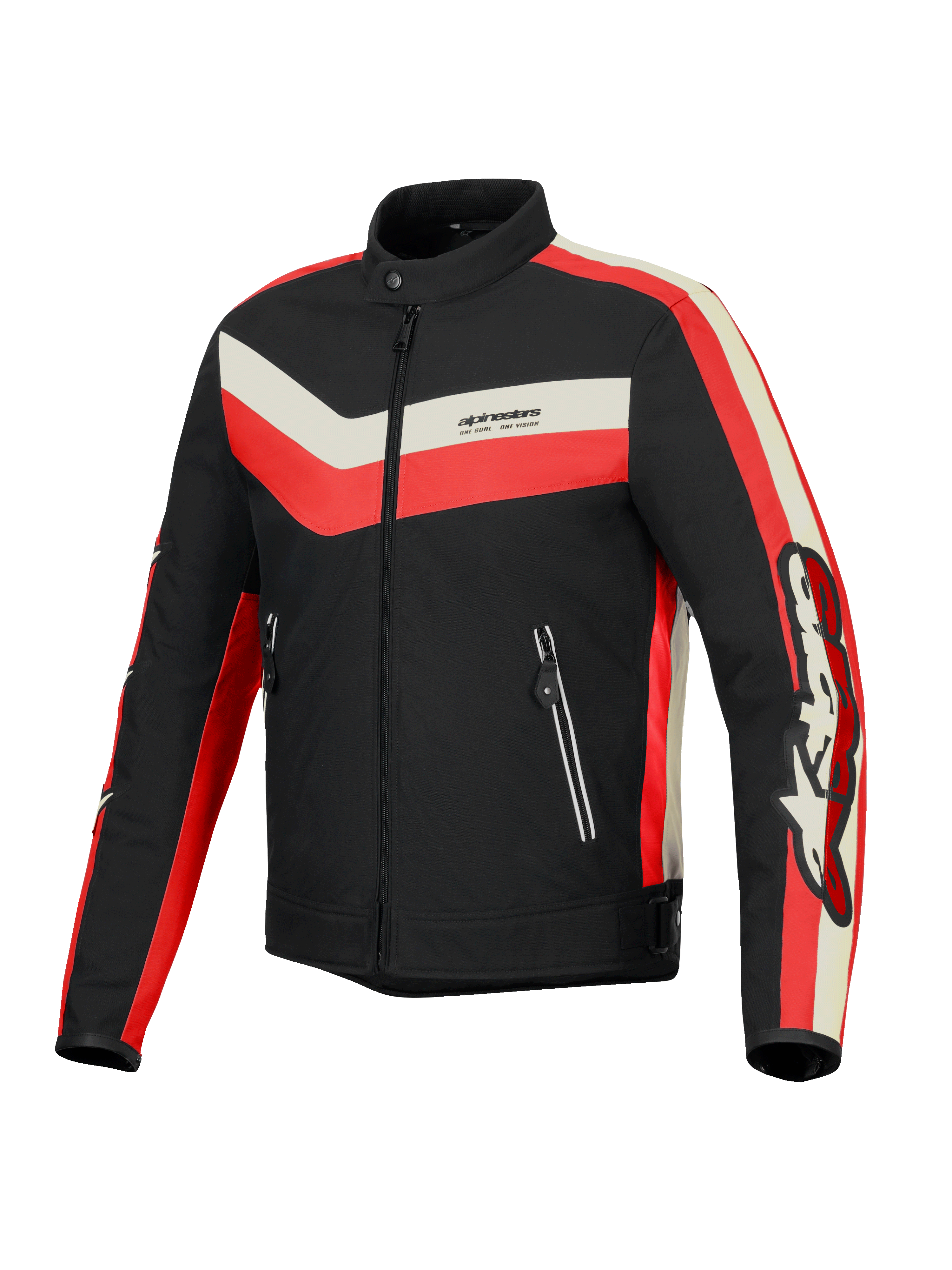 Alpinestars T-Dyno WR Jacket, casaco de moto para homem, preto, vermelho e ecru, certificado CE com corte biker vintage e resistente à água