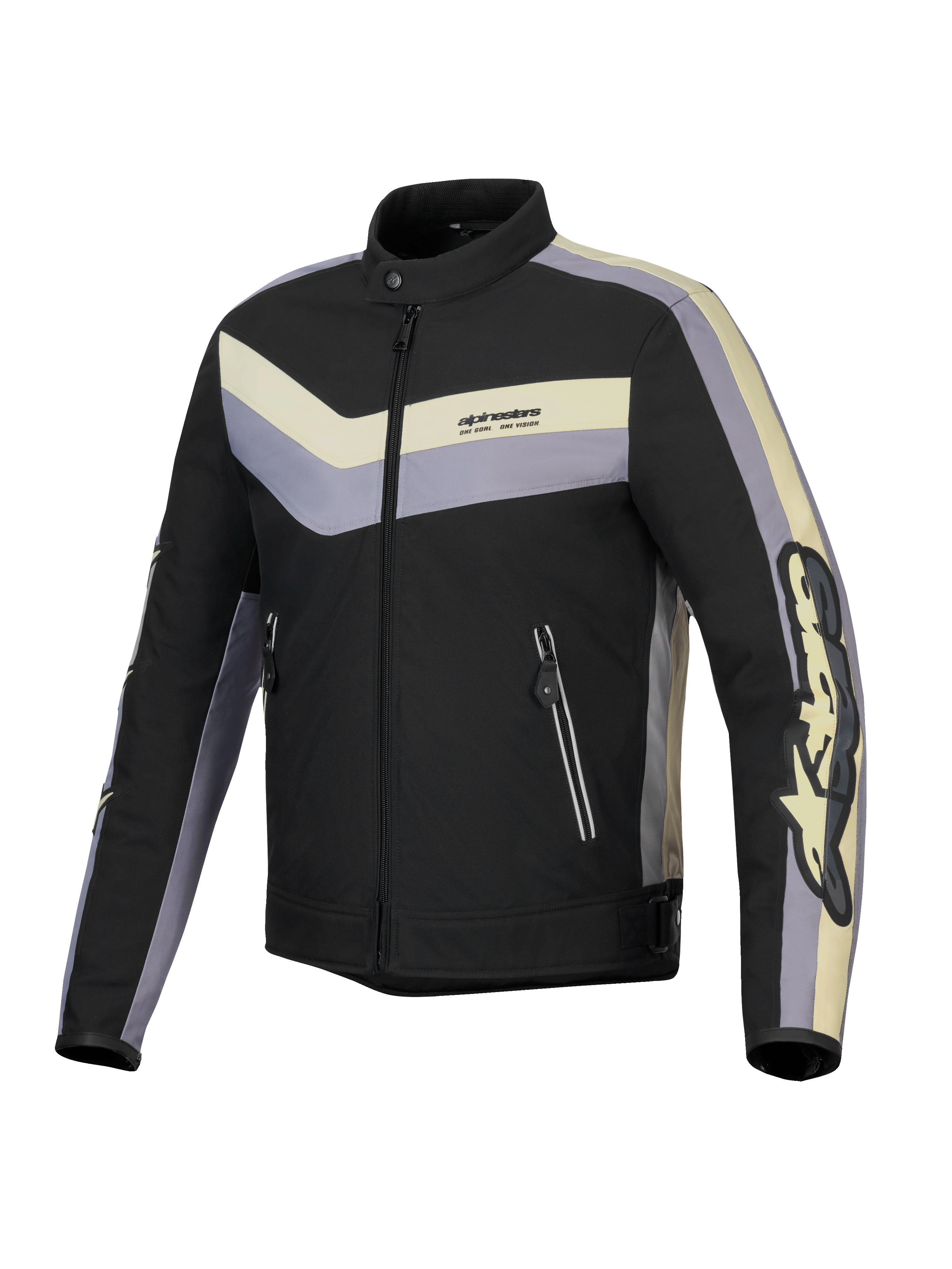 Alpinestars T-Dyno WR Jacket, casaco de moto têxtil para homem, preto, cinzento-escuro e ecru, certificado CE com corte biker de inspiração vintage