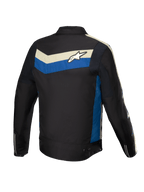 Alpinestars T-Dyno WR Jacket, casaco de moto para homem em tecido, preto com detalhes em azul e ecru, vista traseira com painéis elásticos e logótipo nas costas