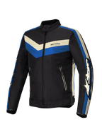 Alpinestars T-Dyno WR Jacket, casaco de moto têxtil para homem, preto, azul e écru, resistente à água com corte biker vintage