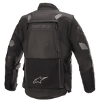 Alpinestars Halo Drystar® Jacket, Adventure Touring Motorcycle Jacket, Black, back view featuring large rear ventilation panel, "astars adventure tech" branding, reflective shoulder and elbow patches, and integrated lower back storage pocket with star logo