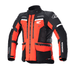 Alpinestars Honda Bogotá Pro Drystar® Jacket, Motorcycle Adventure Touring Jacket, Bright Red and Black with white accents, featuring multiple zippers, utility pockets, adjustable straps, and Honda and Alpinestars branding