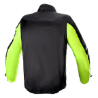 Alpinestars Bogota' Pro Drystar® Jacket Rain Cover, Rear View, Black with Fluorescent Yellow sleeves, lightweight waterproof construction for high-visibility and weather protection