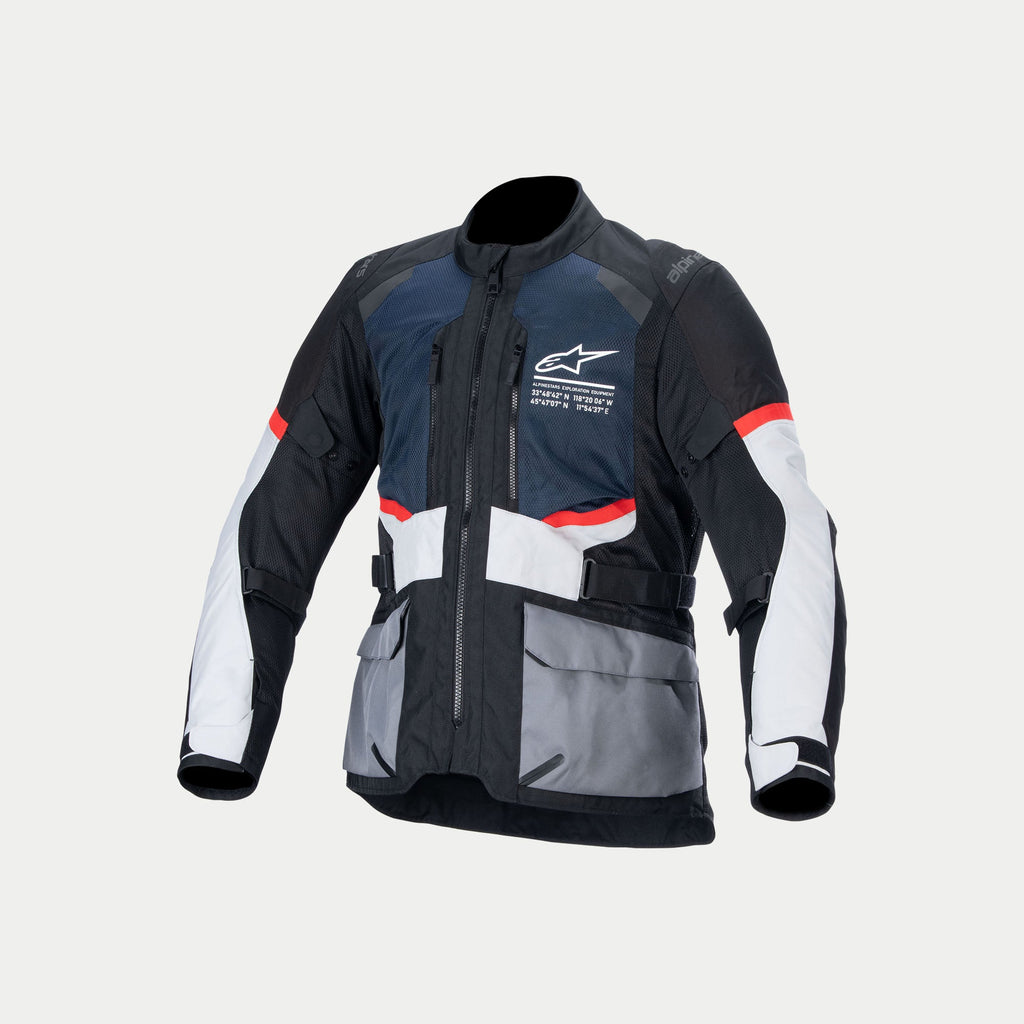 Alpinestars Jaqueta Andes Air Drystar, casaco de moto touring para homem, azul profundo, preto e cinzento, certificado CE com compatibilidade Tech-Air e ventilação