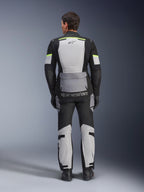 Alpinestars Andes Air Drystar® Jacket, Motorcycle Touring Jacket, Ice Gray, Dark Gray, and Black, rear view showing extensive mesh panels for ventilation, fluorescent yellow accents, and Alpinestars branding, worn with matching touring pants