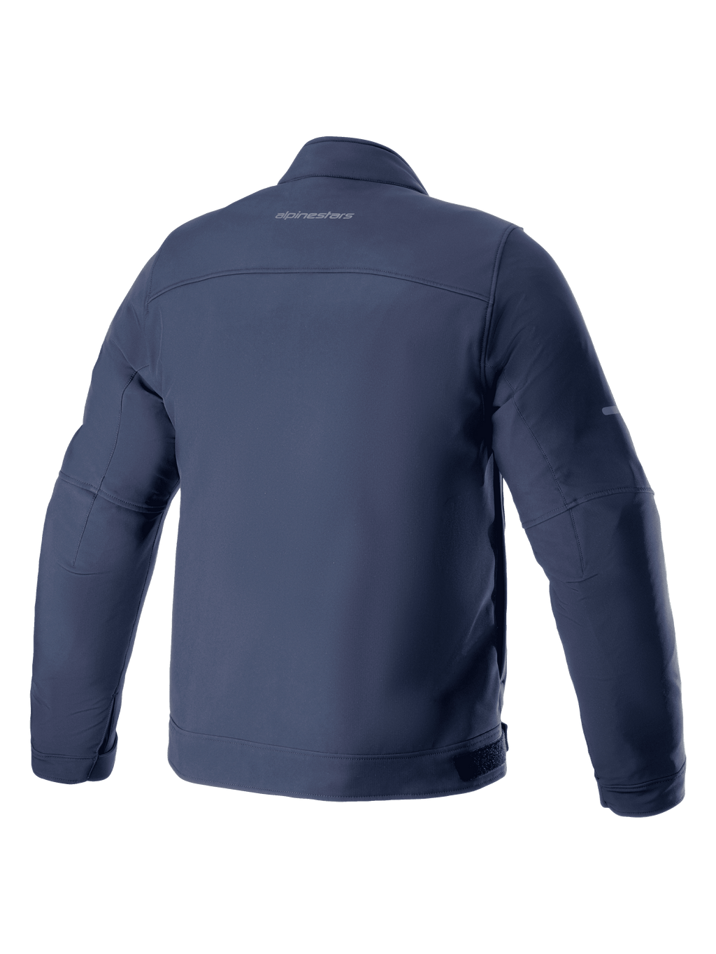 Alpinestars Husker Waterproof Jacket, Motorcycle Jacket, Night Navy, Back view, stretch softshell textile with subtle branding on the upper back, urban styling with waterproof and windproof features