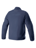 Alpinestars Husker Waterproof Jacket, Motorcycle Jacket, Night Navy, Back view, stretch softshell textile with subtle branding on the upper back, urban styling with waterproof and windproof features