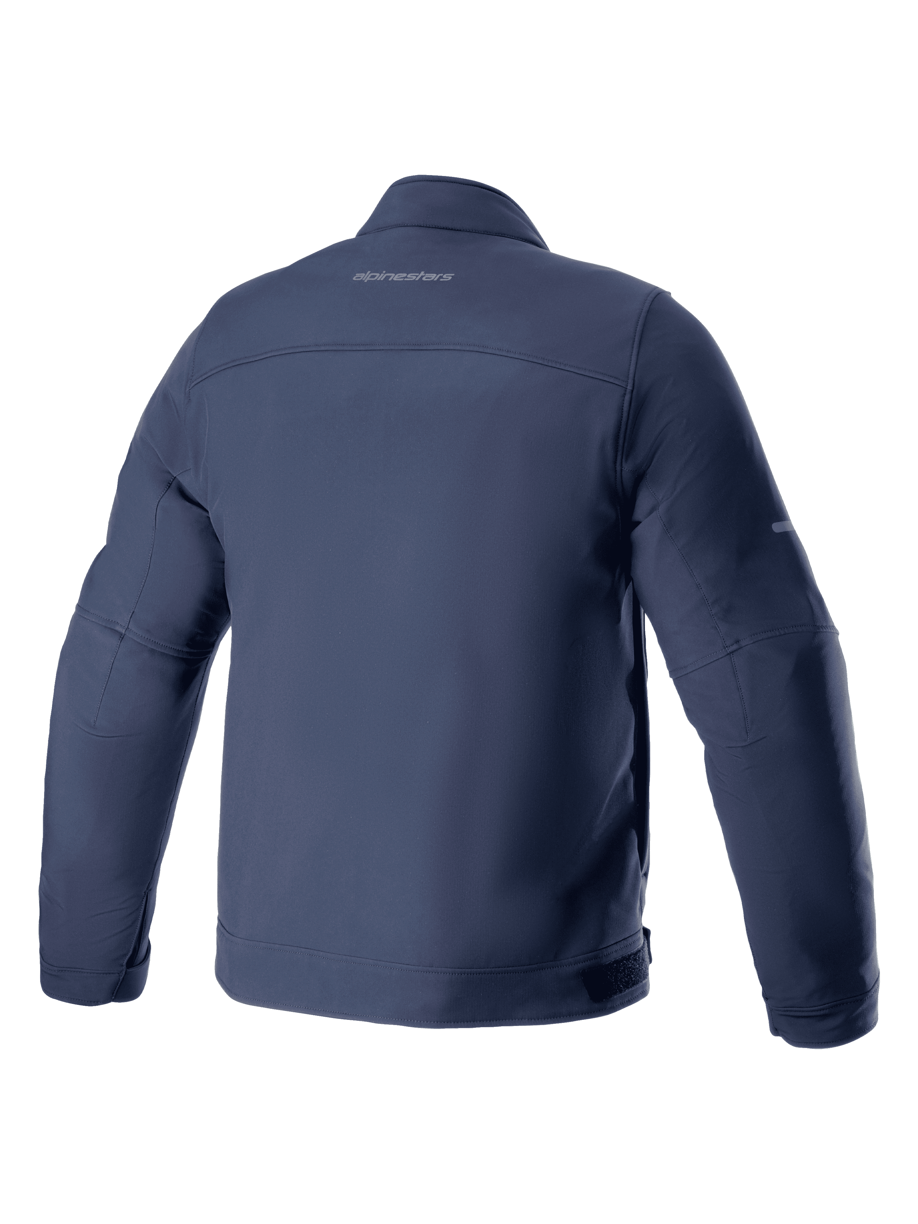 Alpinestars Husker Waterproof Jacket, Motorcycle Jacket, Night Navy, Back view, stretch softshell textile with subtle branding on the upper back, urban styling with waterproof and windproof features